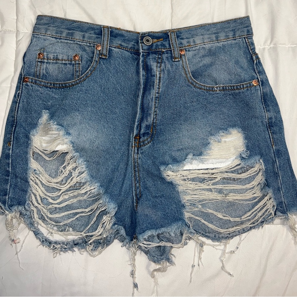 Signature 8 High waisted distressed jean shorts